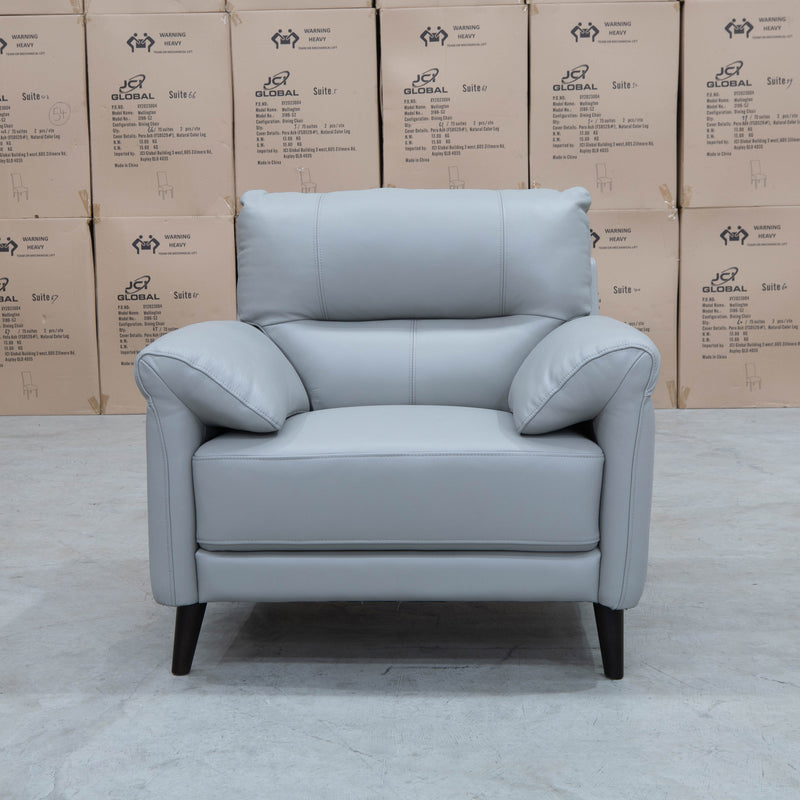 The Sabino Leather Single Armchair - Light Grey available to purchase from Warehouse Furniture Clearance at our next sale event.