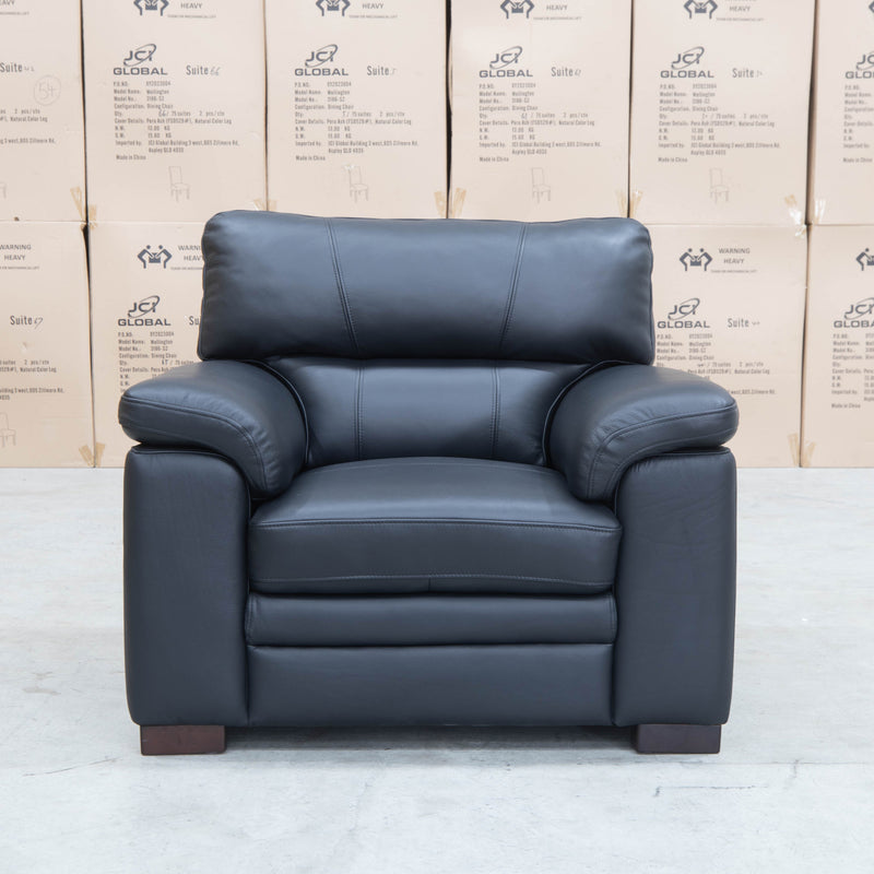 The Denton Single Leather Armchair - Jet Black available to purchase from Warehouse Furniture Clearance at our next sale event.