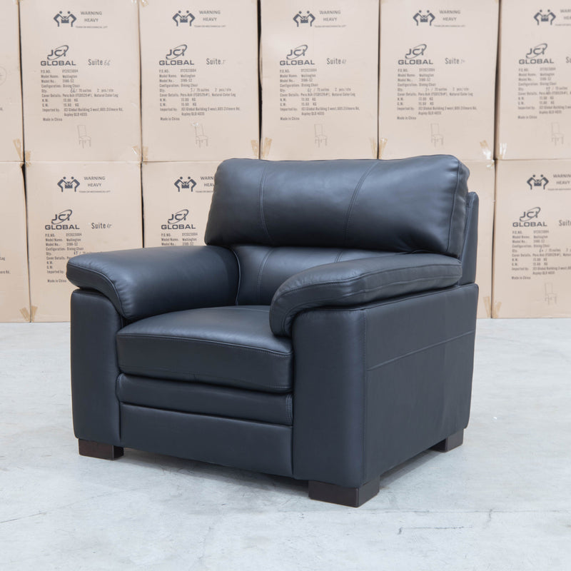 The Denton Single Leather Armchair - Jet Black available to purchase from Warehouse Furniture Clearance at our next sale event.