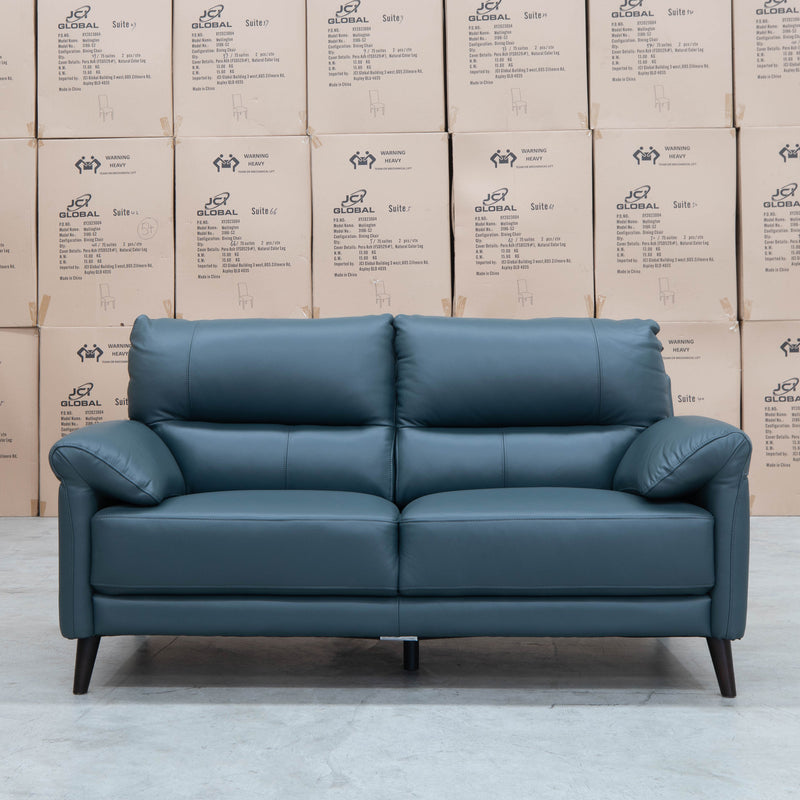 The Sabino Leather Two Seater Sofa - Peacock available to purchase from Warehouse Furniture Clearance at our next sale event.