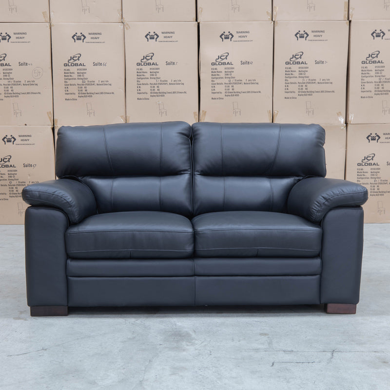 The Denton Leather Two Seater Sofa - Jet Black available to purchase from Warehouse Furniture Clearance at our next sale event.