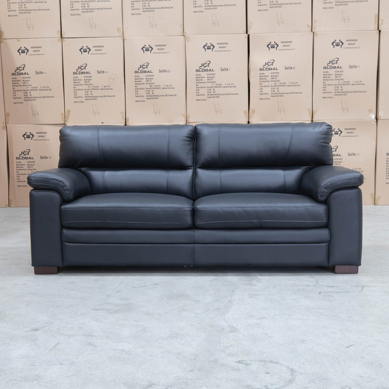 The Denton Three Seater Leather Sofa - Jet Black available to purchase from Warehouse Furniture Clearance at our next sale event.