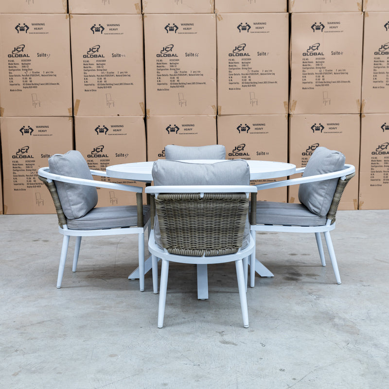 The Graysen 5 Piece Outdoor Dining Suite available to purchase from Warehouse Furniture Clearance at our next sale event.