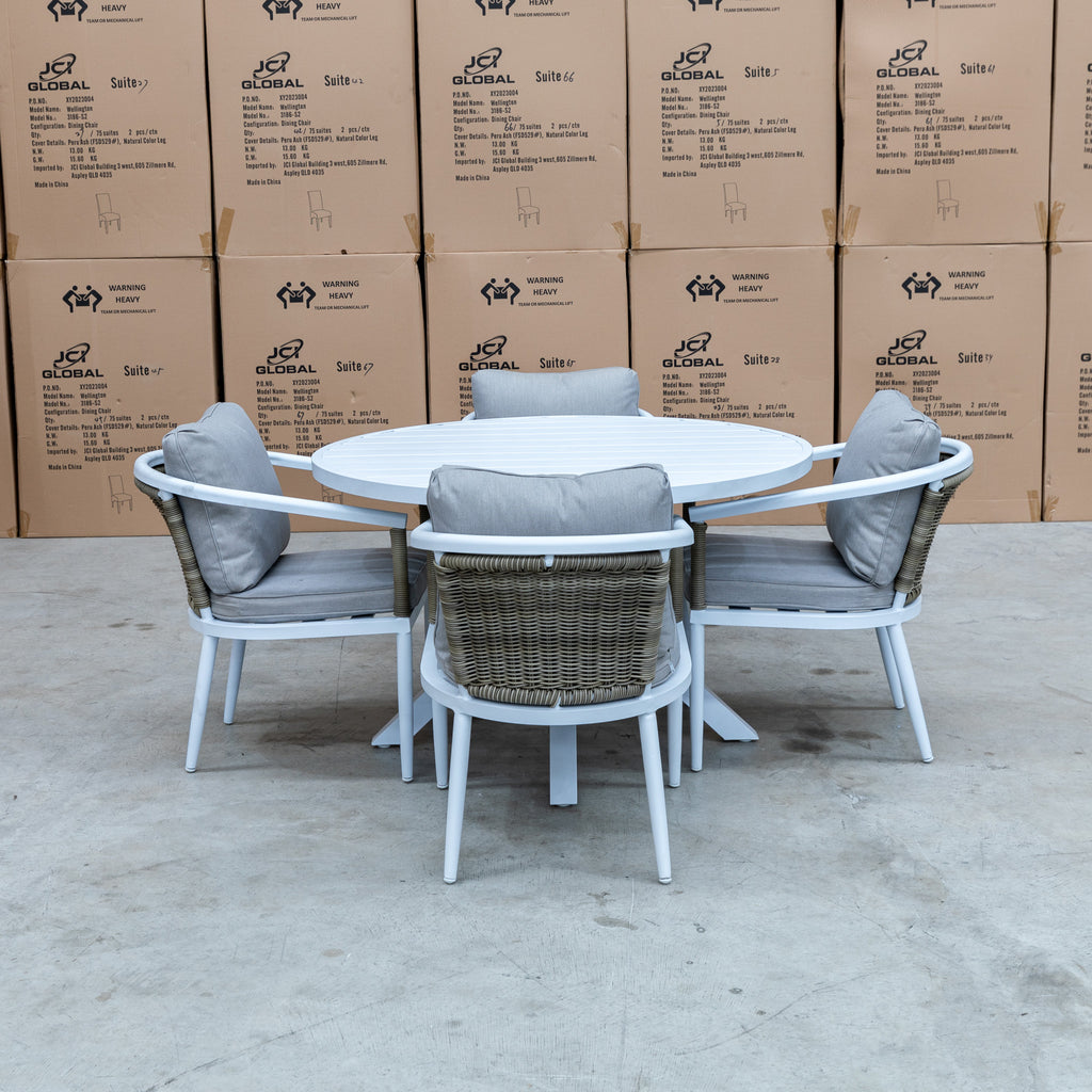 The Graysen 5 Piece Outdoor Dining Suite - Available After 8th March available to purchase from Warehouse Furniture Clearance at our next sale event.