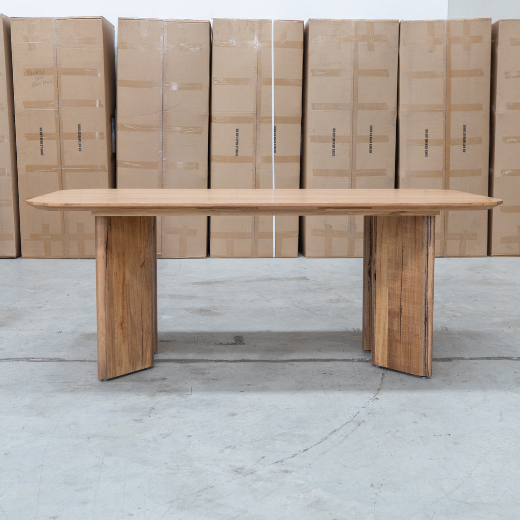 The Malbec 240cm Marri Timber Dining Table available to purchase from Warehouse Furniture Clearance at our next sale event.