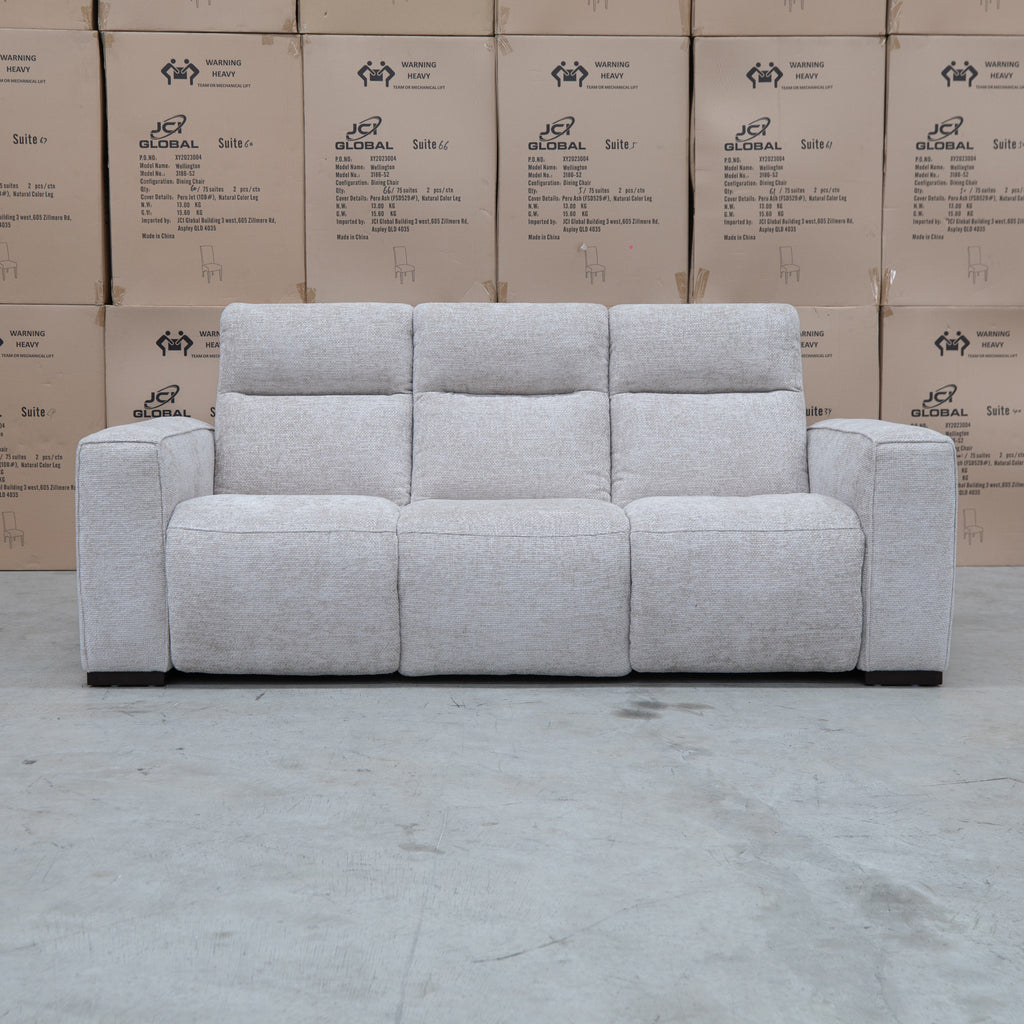 The Marina Bay Feather & Foam Dual Motor Electric Three Seat Lounge - Oatmeal available to purchase from Warehouse Furniture Clearance at our next sale event.
