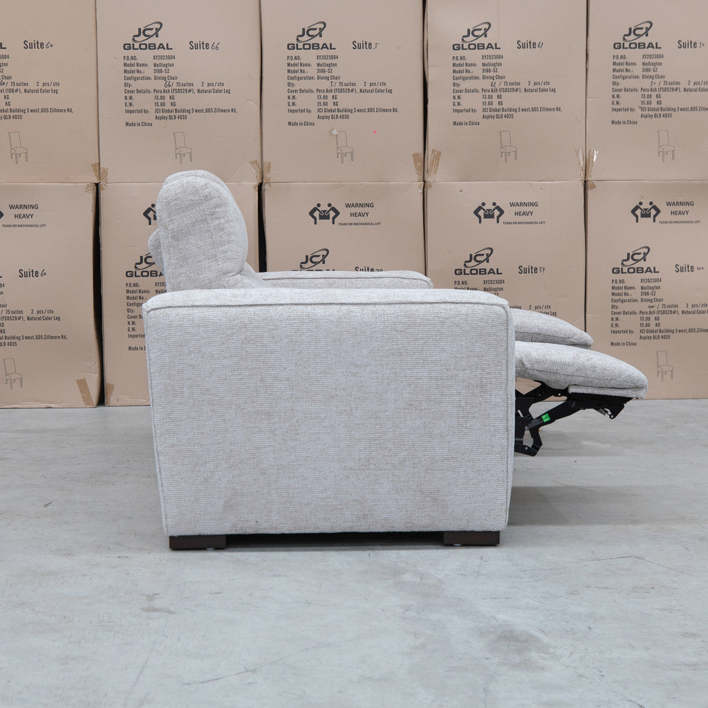 The Marina Bay Feather & Foam Dual Motor Electric Three Seat Lounge - Oatmeal available to purchase from Warehouse Furniture Clearance at our next sale event.
