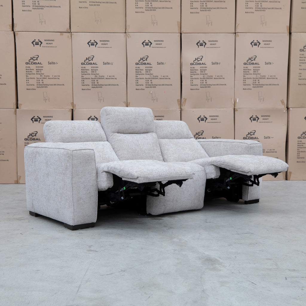 The Marina Bay Feather & Foam Dual Motor Electric Three Seat Lounge - Oatmeal available to purchase from Warehouse Furniture Clearance at our next sale event.