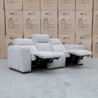 The Marina Bay Feather & Foam Dual Motor Electric Three Seat Lounge - Oatmeal available to purchase from Warehouse Furniture Clearance at our next sale event.