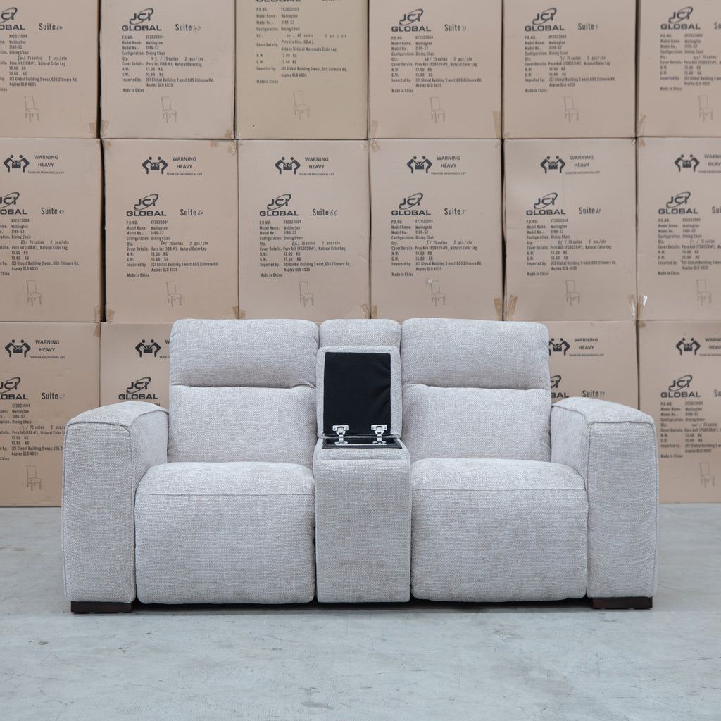 The Marina Bay Feather & Foam Dual Motor Electric Two Seater Theatre Lounge - Oatmeal - PRE ORDER Available After 12th November available to purchase from Warehouse Furniture Clearance at our next sale event.