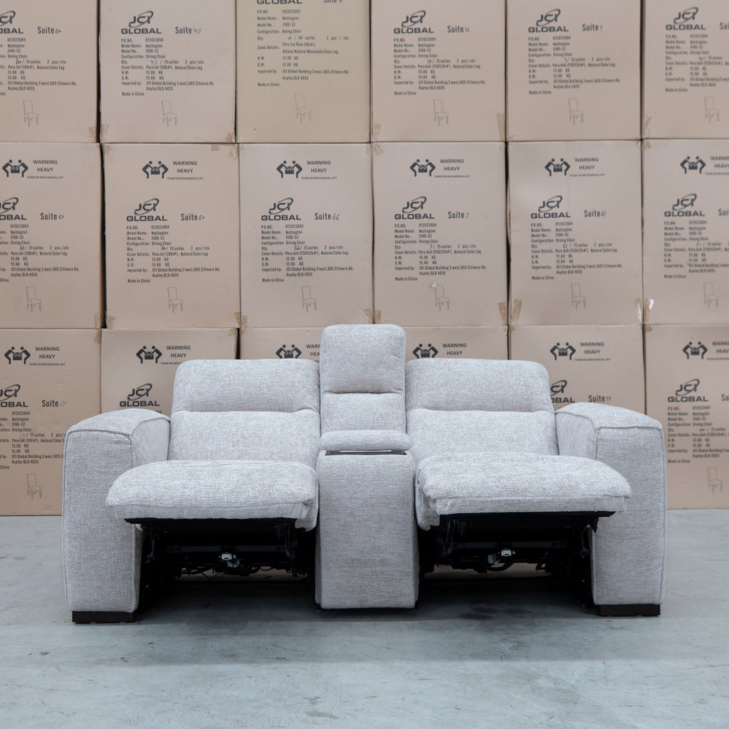 The Marina Bay Feather & Foam Dual Motor Electric Two Seater Theatre Lounge - Oatmeal - PRE ORDER Available After 12th November available to purchase from Warehouse Furniture Clearance at our next sale event.
