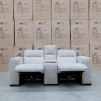 The Marina Bay Feather & Foam Dual Motor Electric Two Seater Theatre Lounge - Oatmeal - PRE ORDER Available After 12th November available to purchase from Warehouse Furniture Clearance at our next sale event.