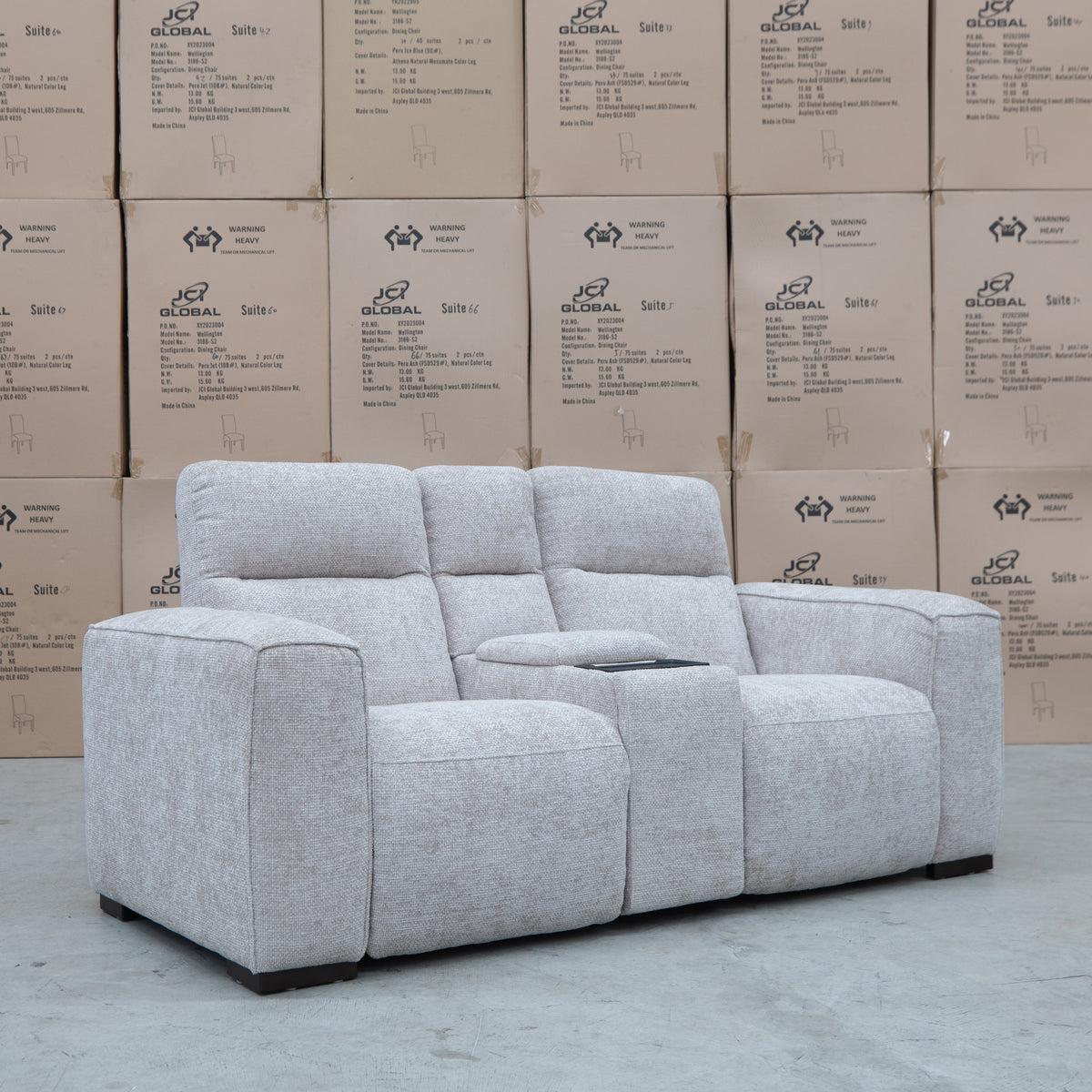 The Marina Bay Feather & Foam Dual Motor Electric Two Seater Theatre Lounge - Oatmeal - PRE ORDER Available After 12th November available to purchase from Warehouse Furniture Clearance at our next sale event.