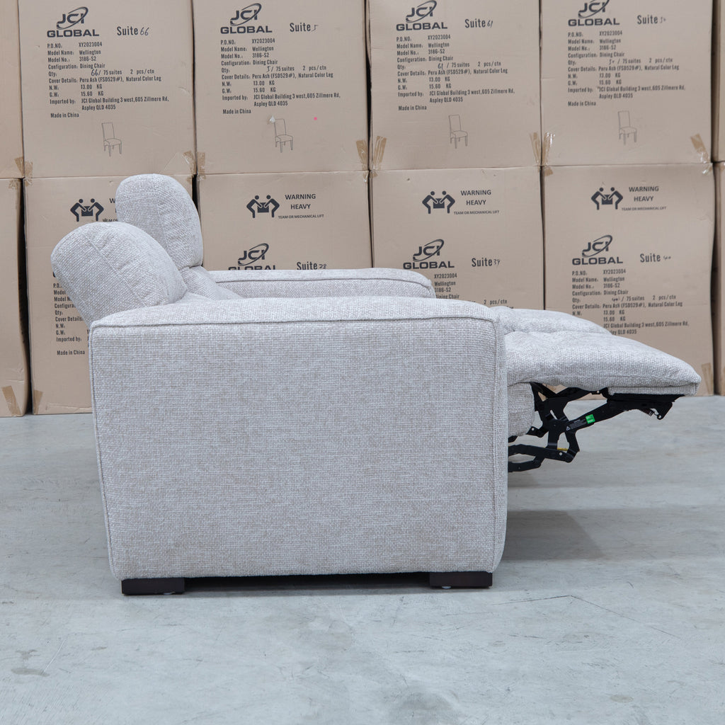 The Marina Bay Feather & Foam Dual Motor Electric Two Seater Theatre Lounge - Oatmeal - PRE ORDER Available After 12th November available to purchase from Warehouse Furniture Clearance at our next sale event.
