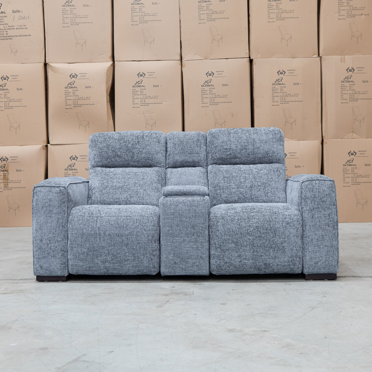 The Marina Bay Feather & Foam Dual Motor Electric Two Seater Theatre Lounge - Signature Grey - PRE ORDER Available After 12th November available to purchase from Warehouse Furniture Clearance at our next sale event.