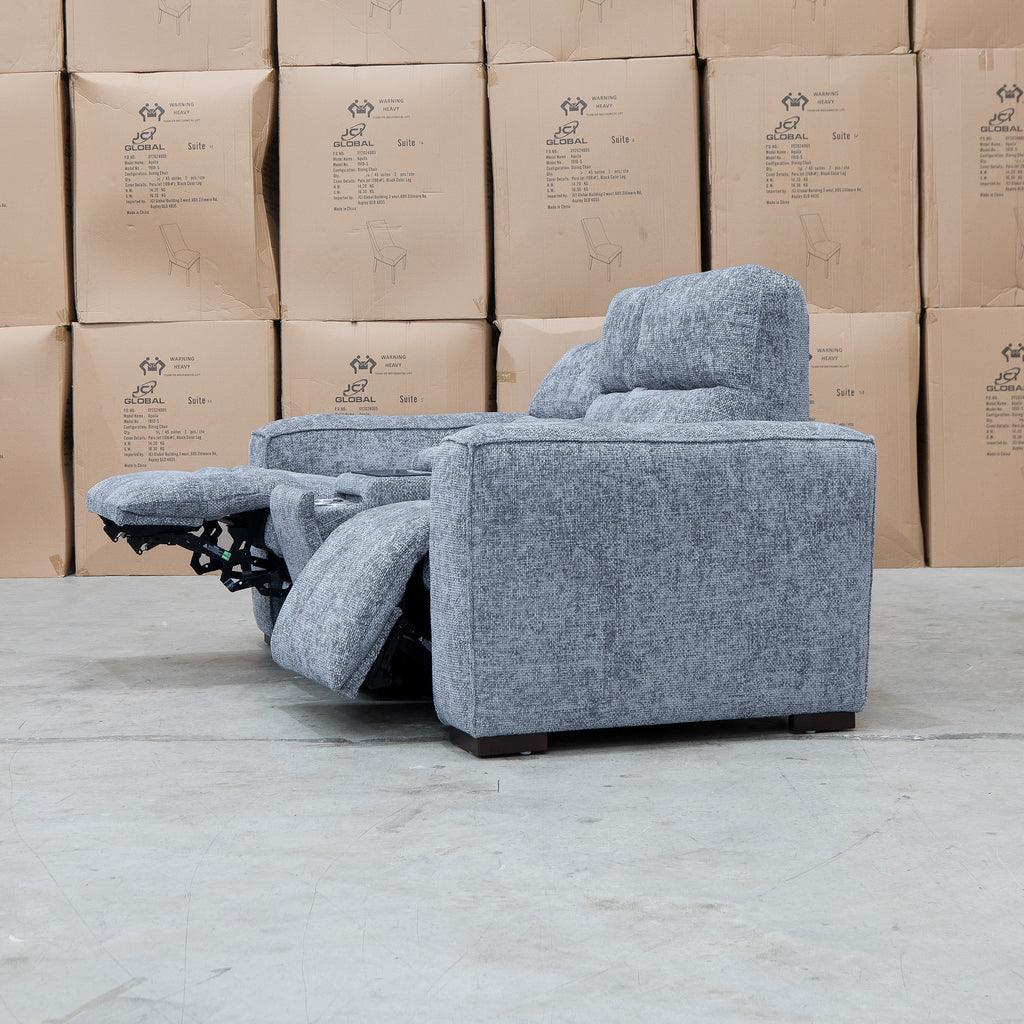 The Marina Bay Feather & Foam Dual Motor Electric Two Seater Theatre Lounge - Signature Grey - PRE ORDER Available After 12th November available to purchase from Warehouse Furniture Clearance at our next sale event.