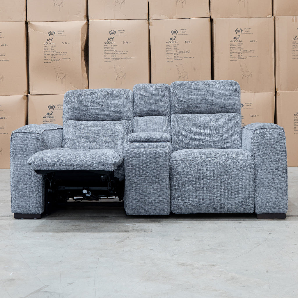 The Marina Bay Feather & Foam Dual Motor Electric Two Seater Theatre Lounge - Signature Grey - PRE ORDER Available After 12th November available to purchase from Warehouse Furniture Clearance at our next sale event.