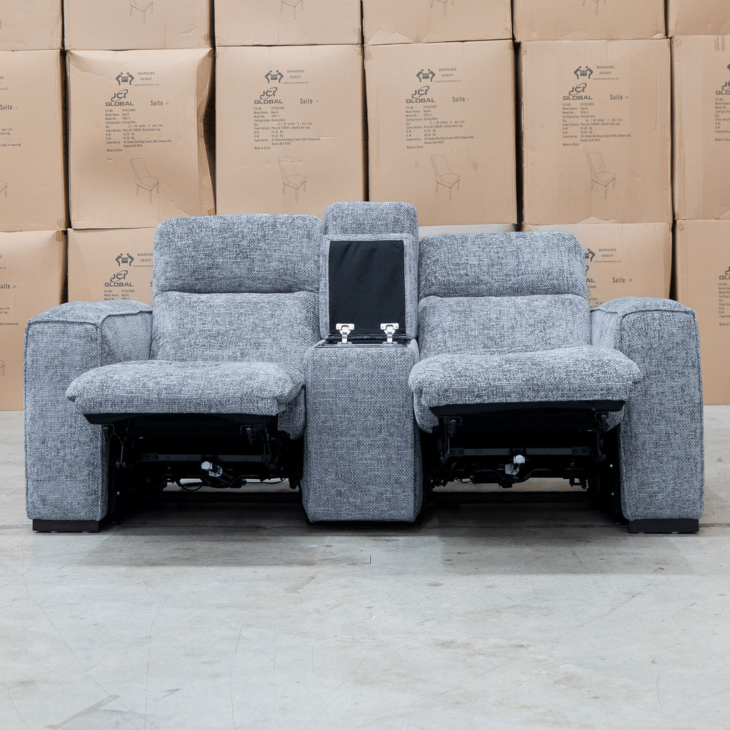 The Marina Bay Feather & Foam Dual Motor Electric Two Seater Theatre Lounge - Signature Grey - PRE ORDER Available After 12th November available to purchase from Warehouse Furniture Clearance at our next sale event.