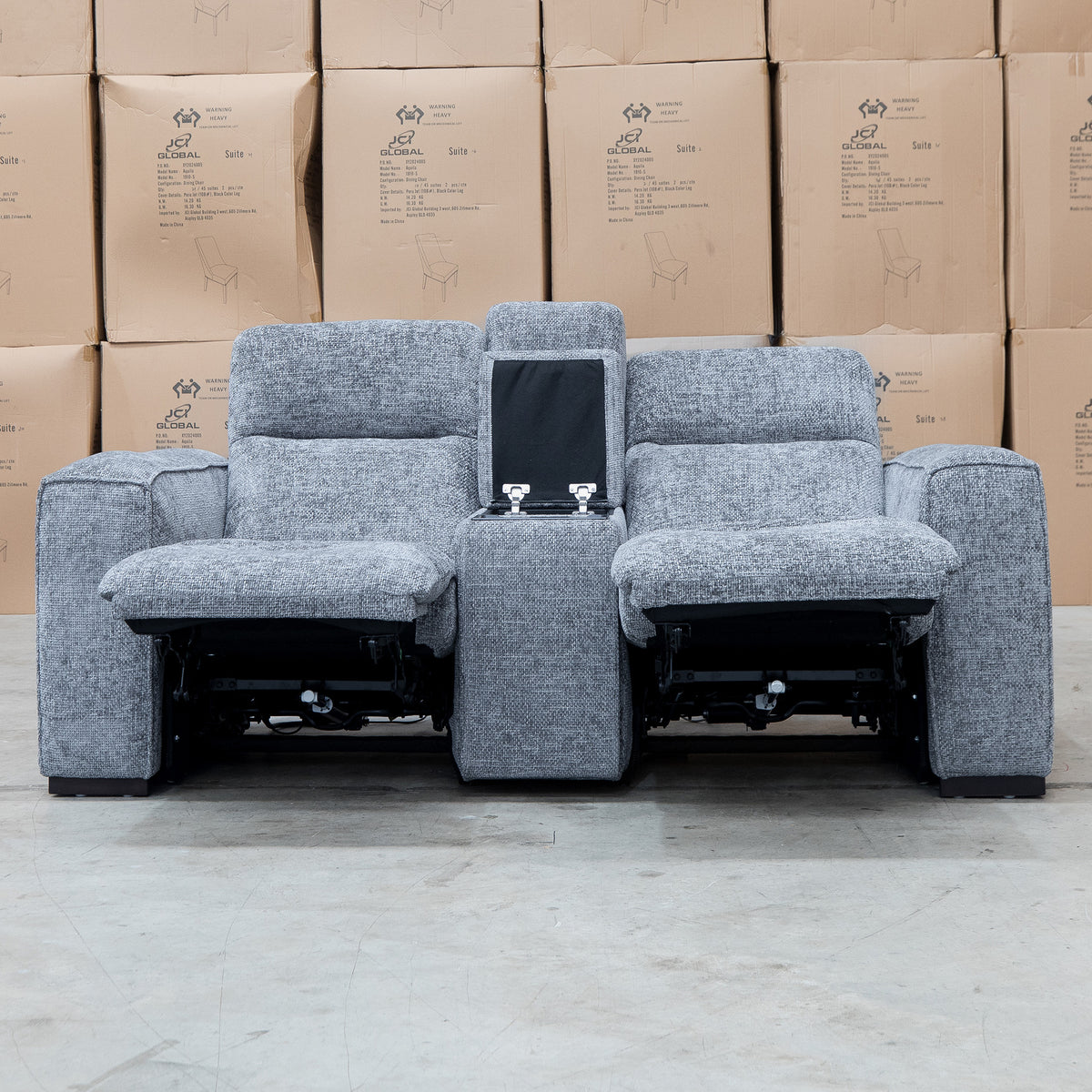 The Marina Bay Feather & Foam Dual Motor Electric Two Seater Theatre Lounge - Signature Grey - PRE ORDER Available After 12th November available to purchase from Warehouse Furniture Clearance at our next sale event.