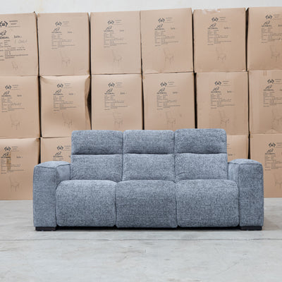 The Marina Bay Feather & Foam Dual Motor Electric Three Seater Lounge - Signature Grey available to purchase from Warehouse Furniture Clearance at our next sale event.