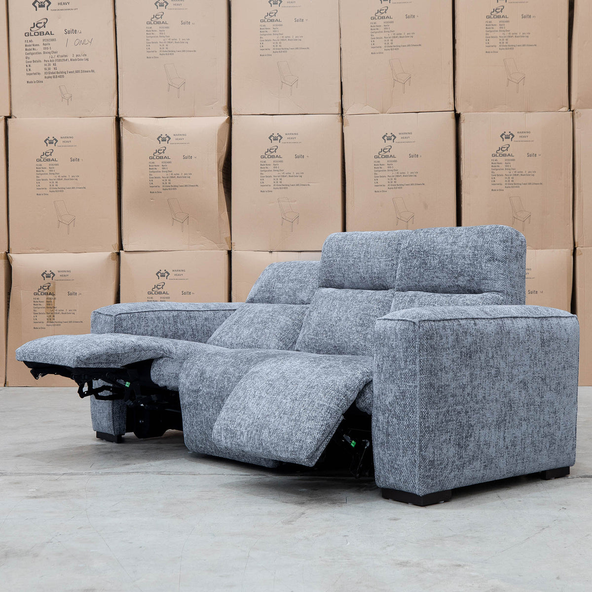 The Marina Bay Feather & Foam Dual Motor Electric Three Seater Lounge - Signature Grey - PRE ORDER Availbale After 12th November available to purchase from Warehouse Furniture Clearance at our next sale event.