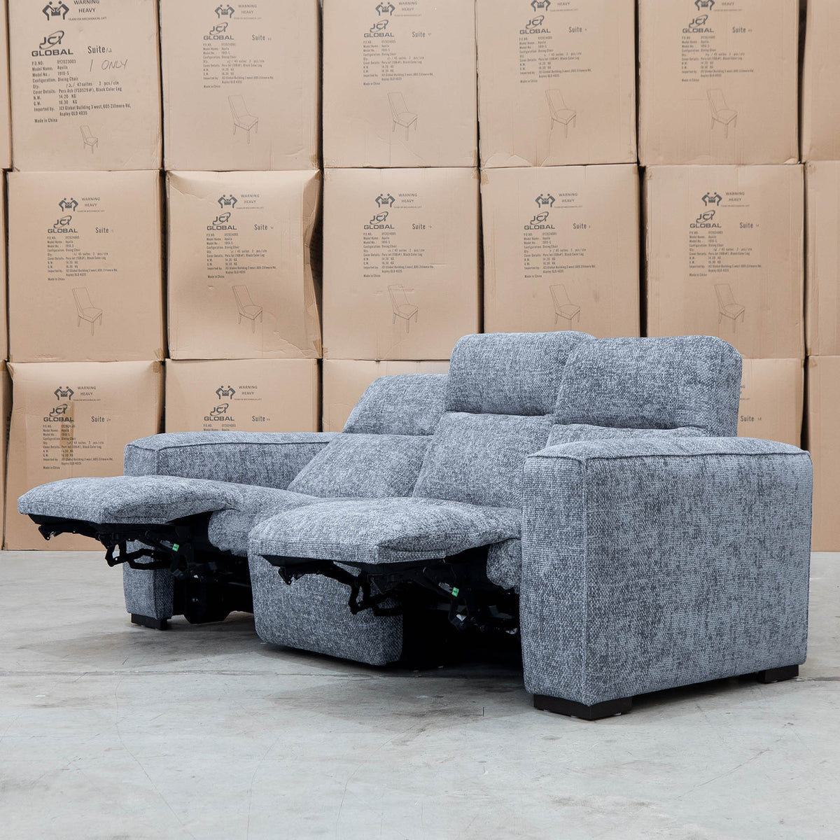 The Marina Bay Feather & Foam Dual Motor Electric Three Seater Lounge - Signature Grey - PRE ORDER Availbale After 12th November available to purchase from Warehouse Furniture Clearance at our next sale event.