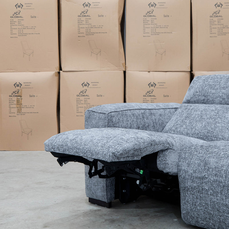 The Marina Bay Feather & Foam Dual Motor Electric Three Seater Lounge - Signature Grey available to purchase from Warehouse Furniture Clearance at our next sale event.