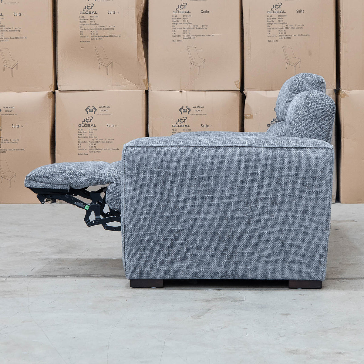 The Marina Bay Feather & Foam Dual Motor Electric Three Seater Lounge - Signature Grey - PRE ORDER Availbale After 12th November available to purchase from Warehouse Furniture Clearance at our next sale event.