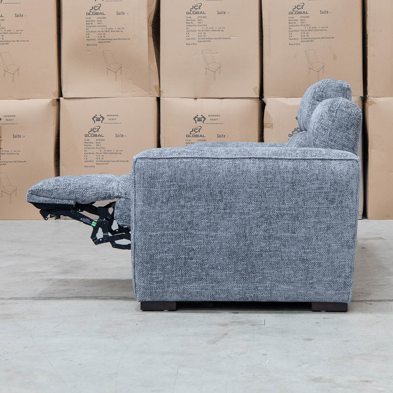The Marina Bay Feather & Foam Dual Motor Electric Three Seater Lounge - Signature Grey available to purchase from Warehouse Furniture Clearance at our next sale event.