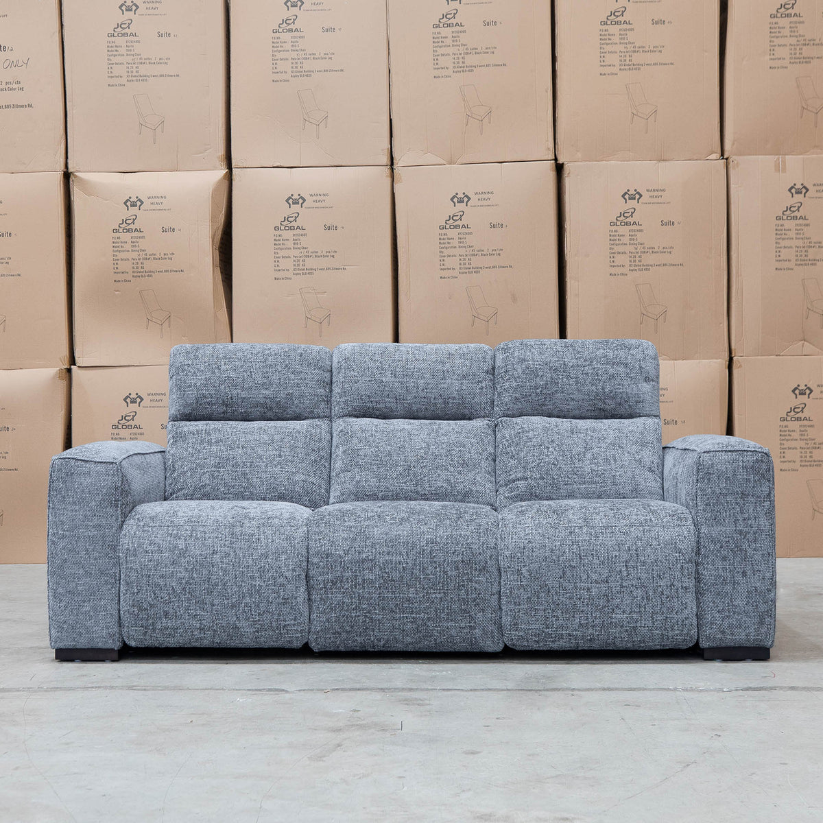 The Marina Bay Feather & Foam Dual Motor Electric Three Seater Lounge - Signature Grey - PRE ORDER Availbale After 12th November available to purchase from Warehouse Furniture Clearance at our next sale event.