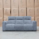 The Marina Bay Feather & Foam Dual Motor Electric Three Seater Lounge - Signature Grey available to purchase from Warehouse Furniture Clearance at our next sale event.