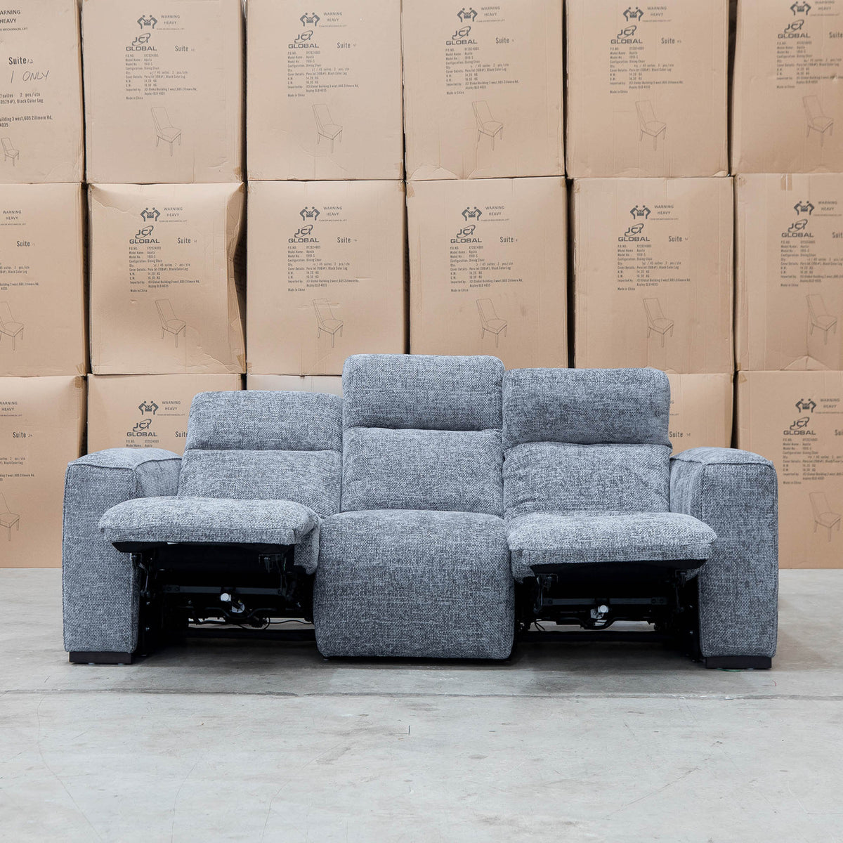 The Marina Bay Feather & Foam Dual Motor Electric Three Seater Lounge - Signature Grey - PRE ORDER Availbale After 12th November available to purchase from Warehouse Furniture Clearance at our next sale event.
