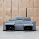 The Marina Bay Feather & Foam Dual Motor Electric Three Seater Lounge - Signature Grey available to purchase from Warehouse Furniture Clearance at our next sale event.