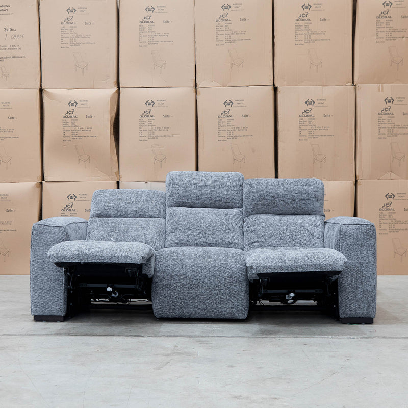 The Marina Bay Feather & Foam Dual Motor Electric Three Seater Lounge - Signature Grey available to purchase from Warehouse Furniture Clearance at our next sale event.
