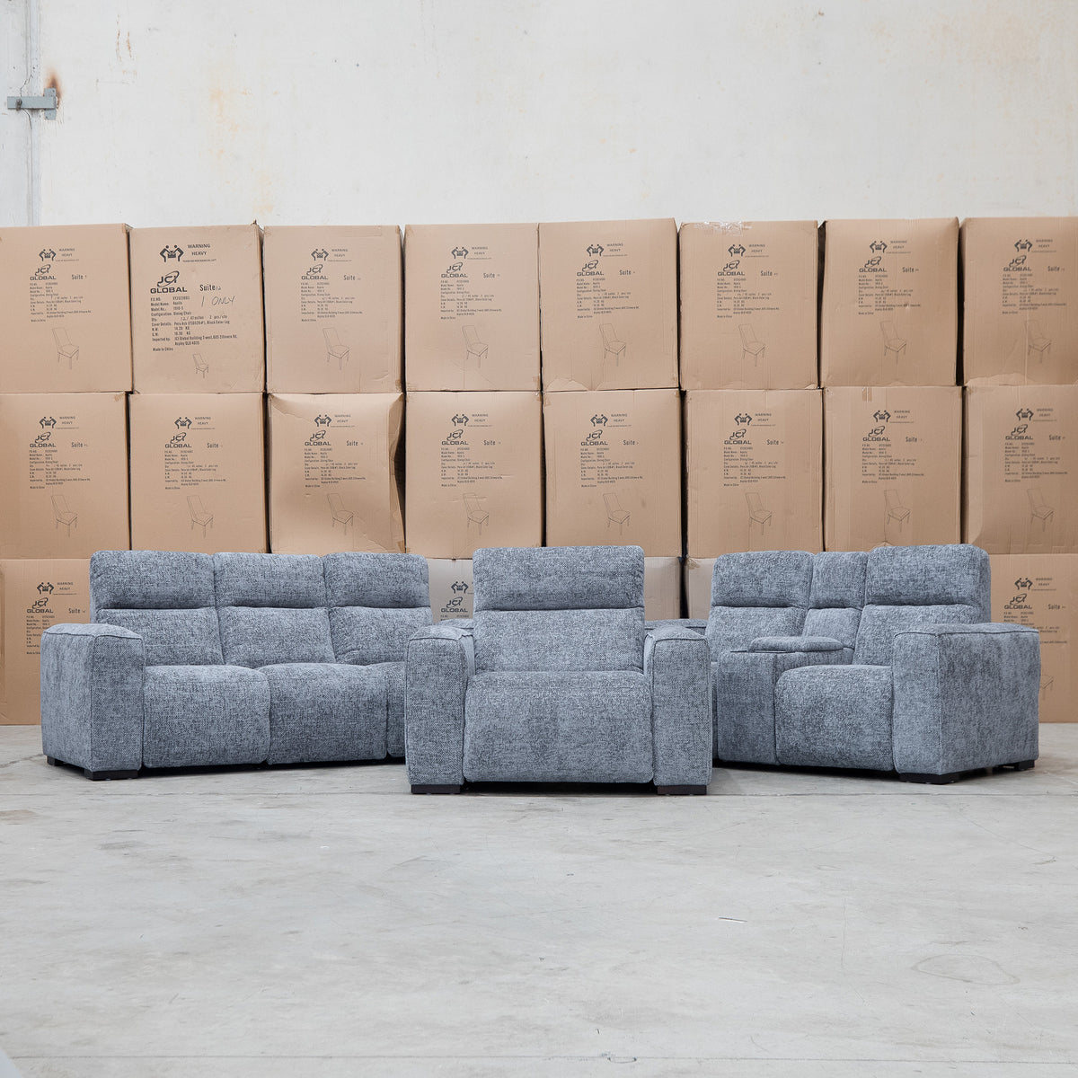 The Marina Bay Feather & Foam Dual Motor Electric Two Seater Theatre Lounge - Signature Grey - PRE ORDER Available After 12th November available to purchase from Warehouse Furniture Clearance at our next sale event.