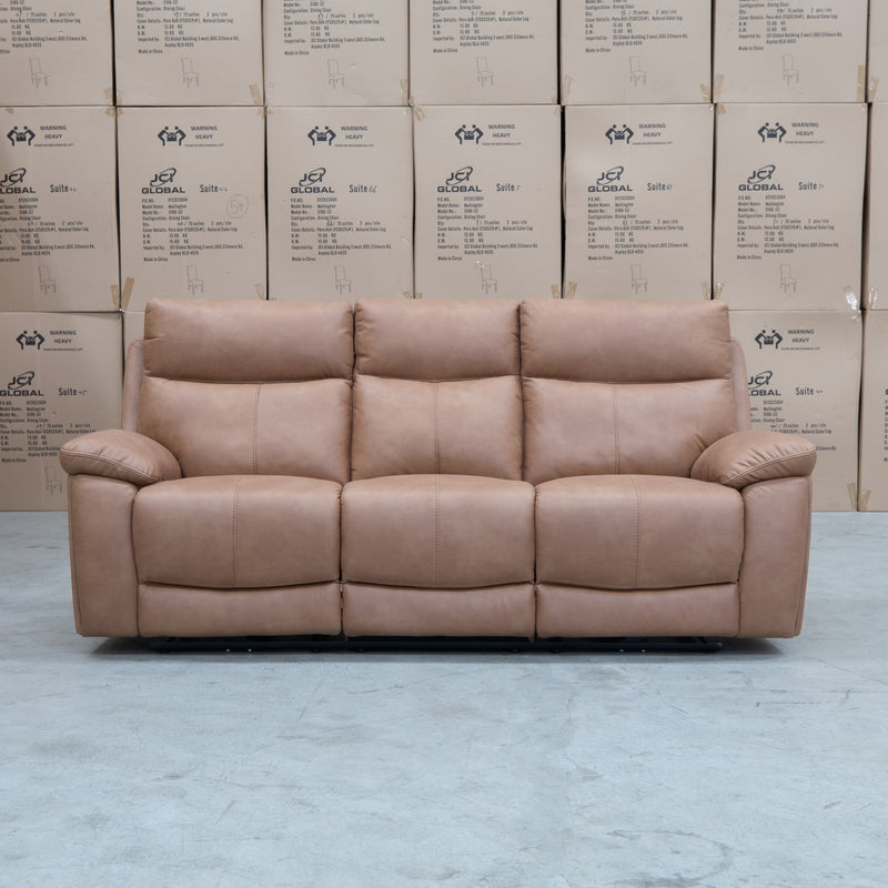 The Marsellie Three Seater Triple Motor Electric Recliner Lounge - Tan available to purchase from Warehouse Furniture Clearance at our next sale event.