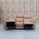 The Marsellie Three Seater Triple Motor Electric Recliner Lounge - Tan available to purchase from Warehouse Furniture Clearance at our next sale event.