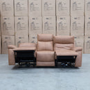 The Marsellie Three Seater Triple Motor Electric Recliner Lounge - Tan available to purchase from Warehouse Furniture Clearance at our next sale event.