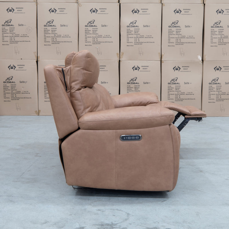 The Marsellie Three Seater Triple Motor Electric Recliner Lounge - Tan available to purchase from Warehouse Furniture Clearance at our next sale event.