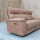 The Marsellie Three Seater Triple Motor Electric Recliner Lounge - Tan available to purchase from Warehouse Furniture Clearance at our next sale event.