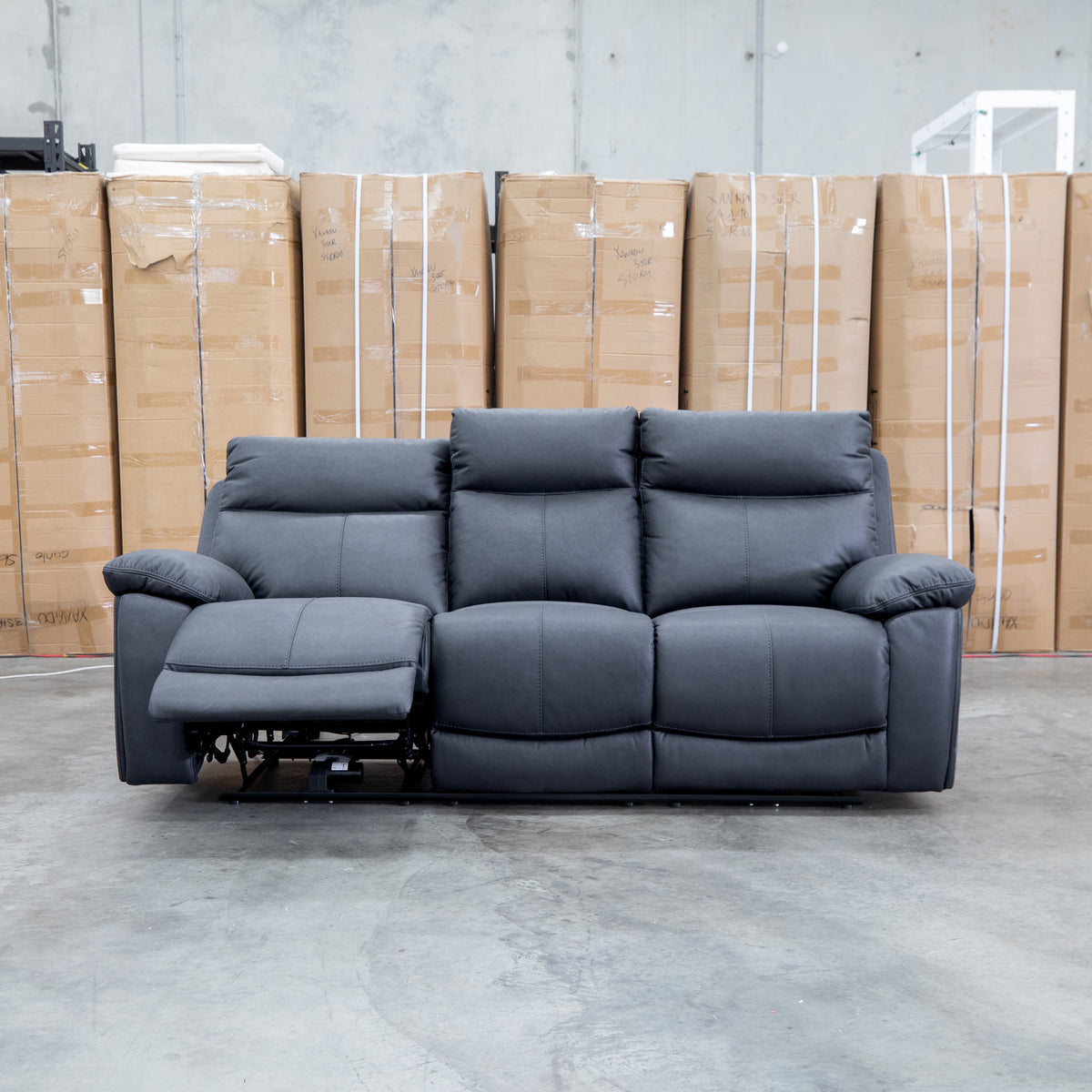 The Marsellie Three Seater Triple Motor Electric Recliner Lounge - Coal available to purchase from Warehouse Furniture Clearance at our next sale event.