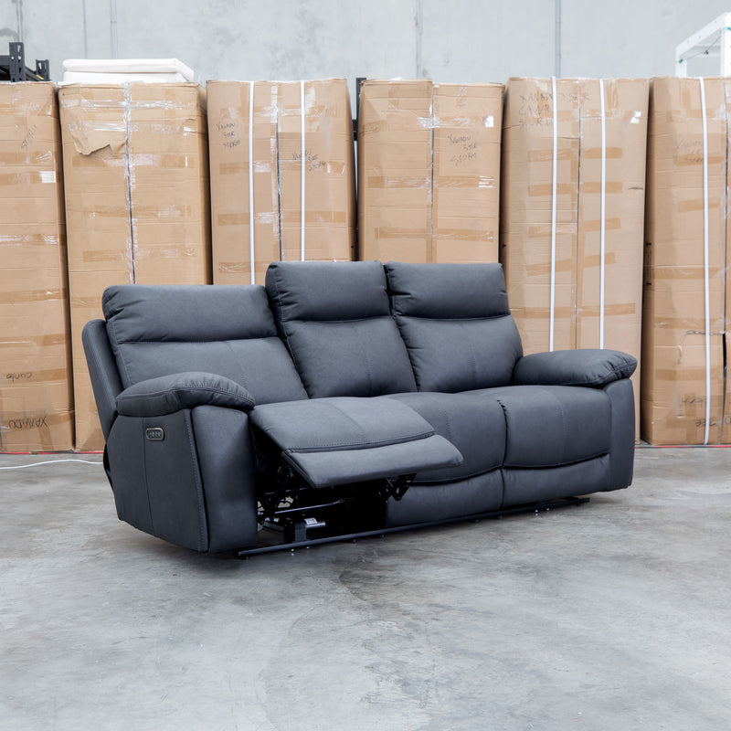 The Marsellie Three Seater Triple Motor Electric Recliner Lounge - Coal