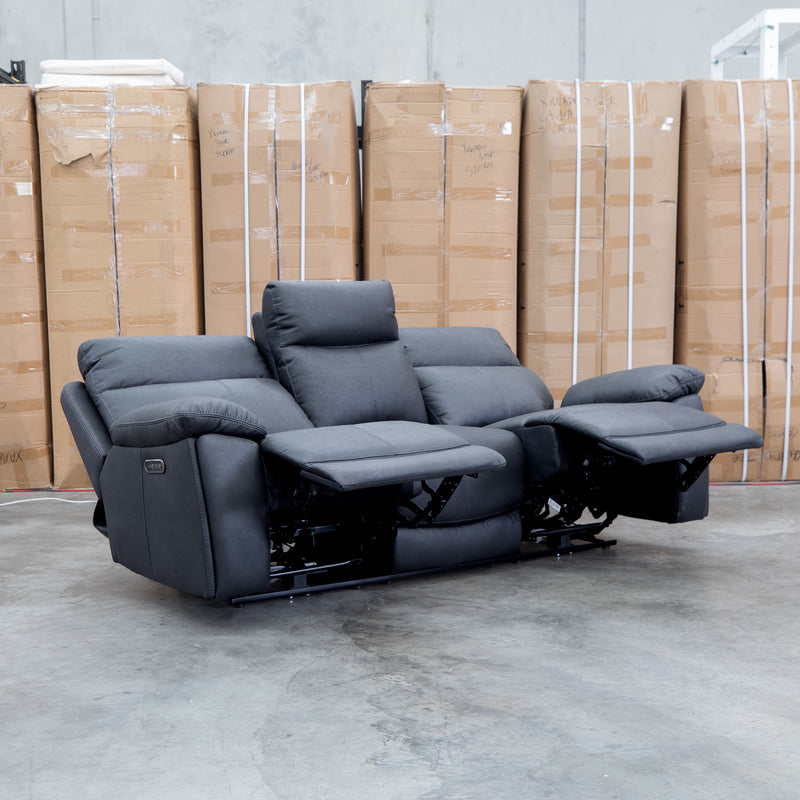 The Marsellie Three Seater Triple Motor Electric Recliner Lounge - Coal