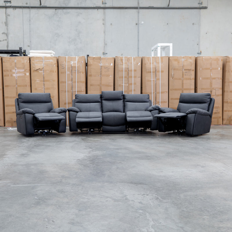 The Marsellie Three Seater Triple Motor Electric Recliner Lounge - Coal