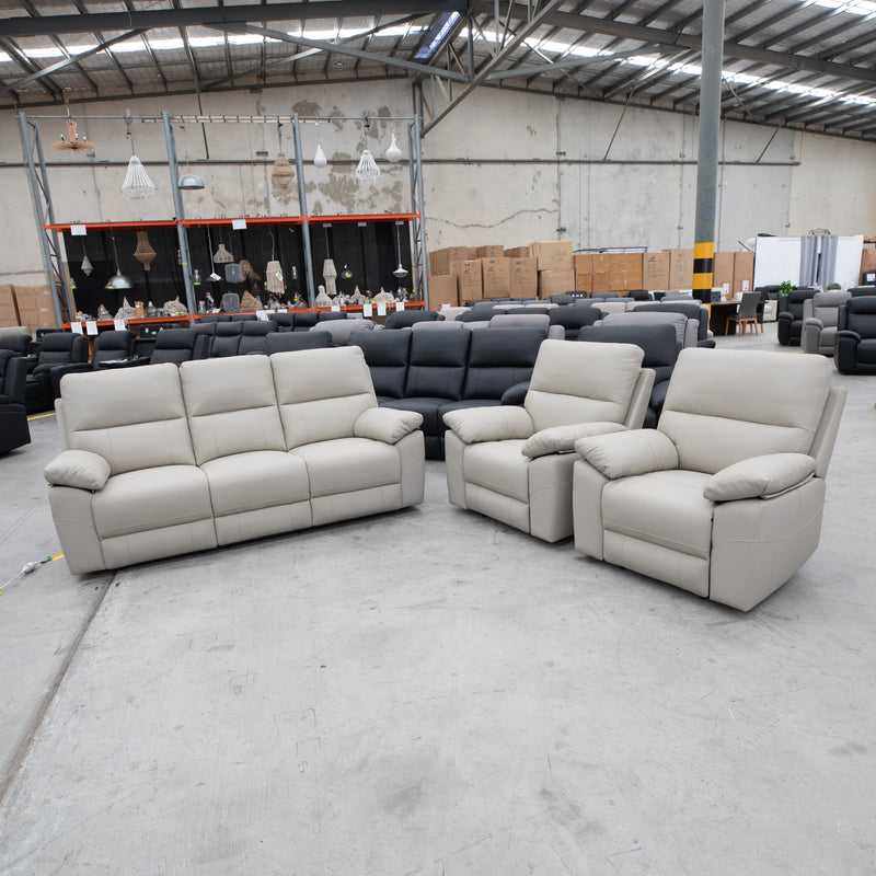 Bayview Three Seat Electric Leather Recliner Lounge - Grey