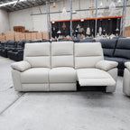 The Bayview Three Seat Manual Leather Recliner Lounge - Grey available to purchase from Warehouse Furniture Clearance at our next sale event.