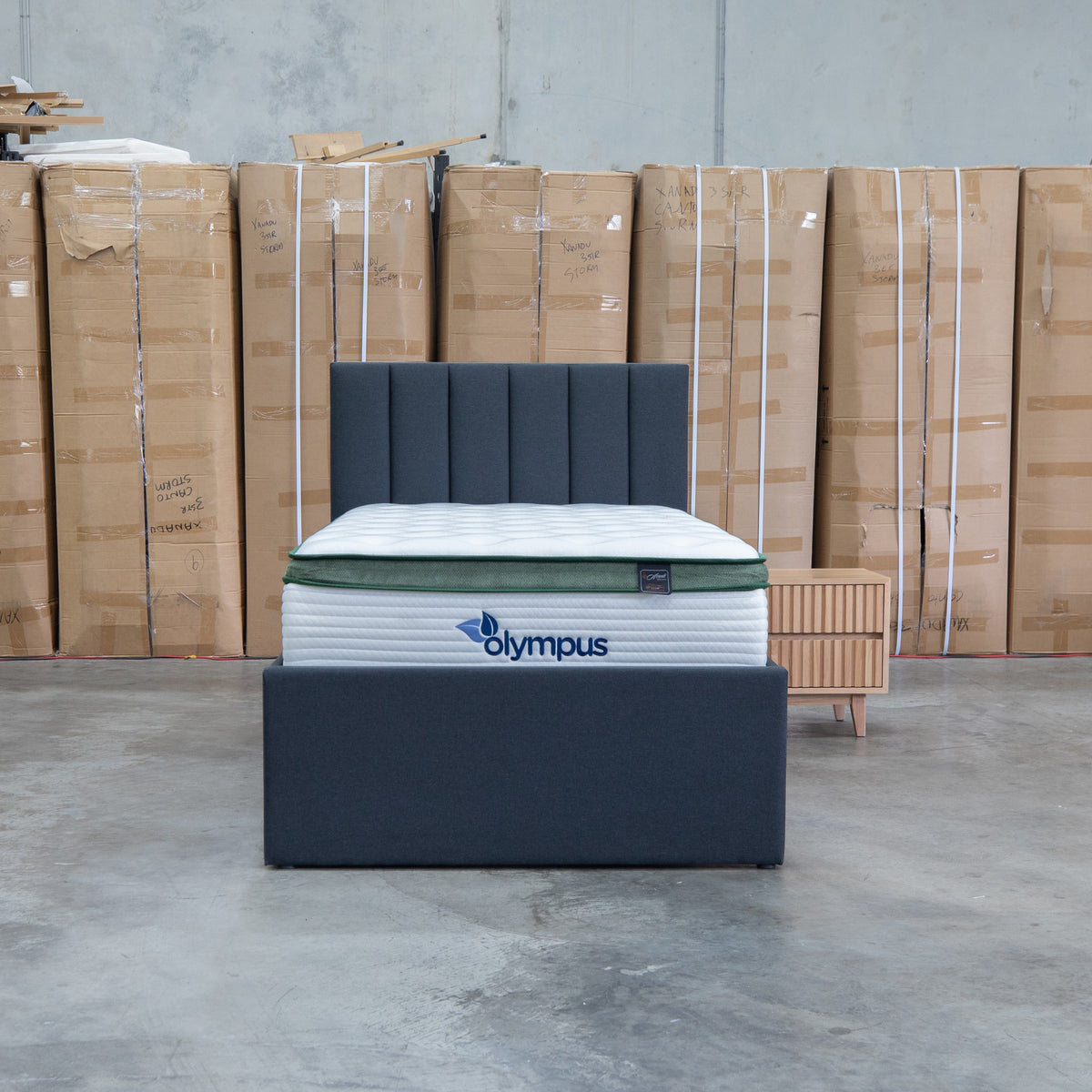The Medford King Single Fabric Trundle Bed - Charcoal (Reversible Trundle) available to purchase from Warehouse Furniture Clearance at our next sale event.