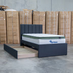 The Medford King Single Fabric Trundle Bed - Charcoal (Reversible Trundle) available to purchase from Warehouse Furniture Clearance at our next sale event.