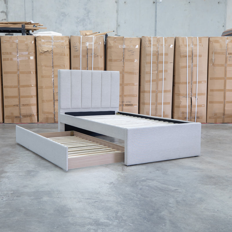 The Medford King Single Fabric Trundle Bed - Oat White (Reversible Trundle)