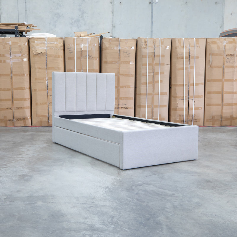 The Medford King Single Fabric Trundle Bed - Oat White (Reversible Trundle)